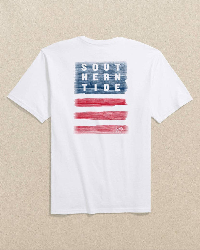 Men’s southern tide Americana Wooden Flag Tee: Classic White