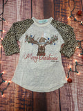 Merry Christmas Deer Cheetah Raglan