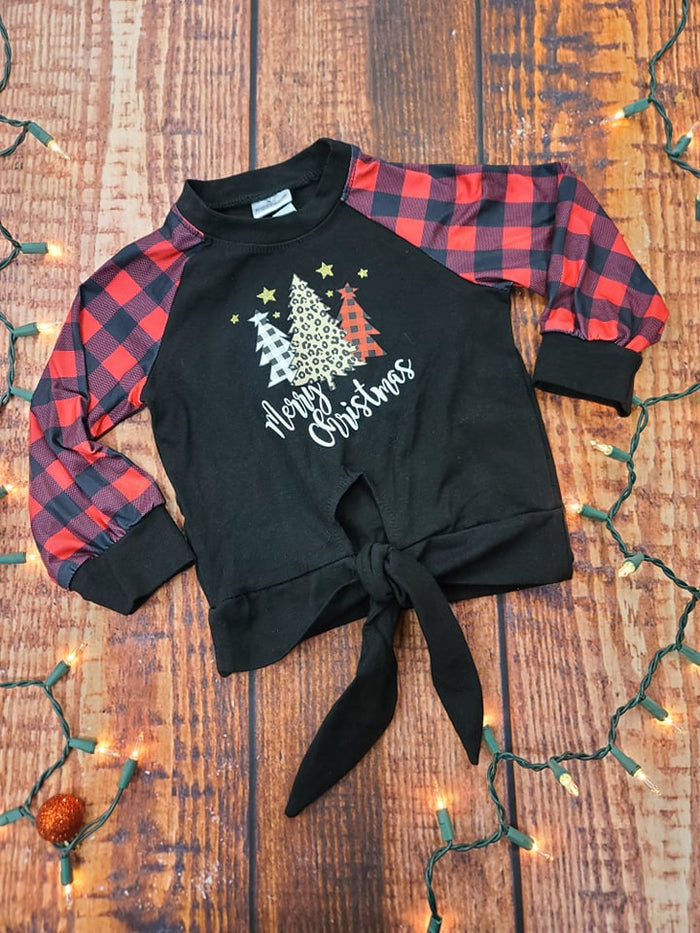 Merry Christmas Plaid Tie Raglan