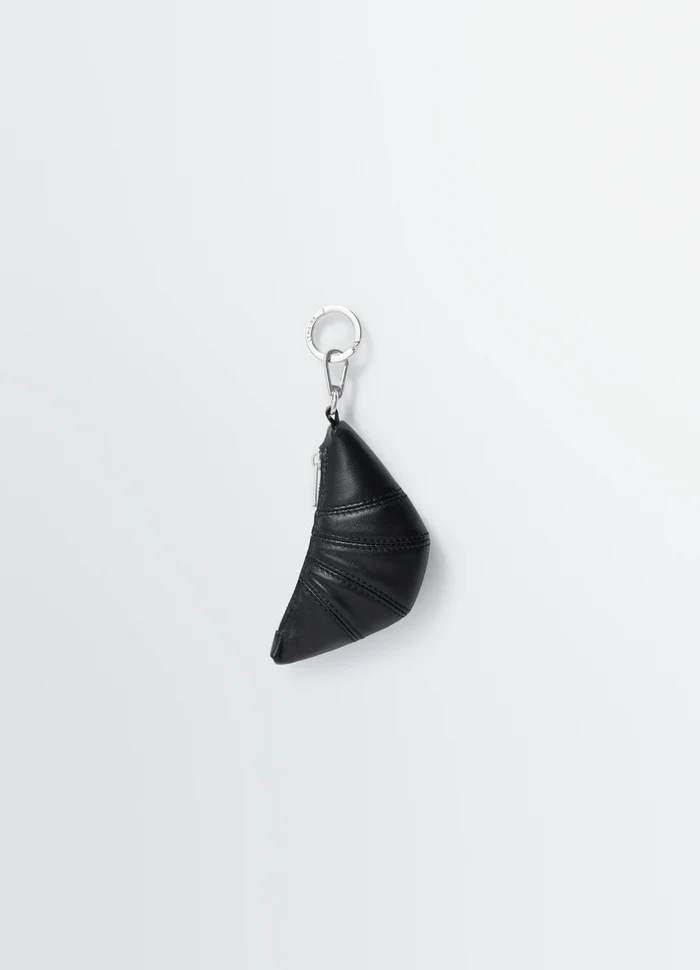 Mini Croissant Keyring in Nappa Leather, product shot, Side view Folded half-moon shape
