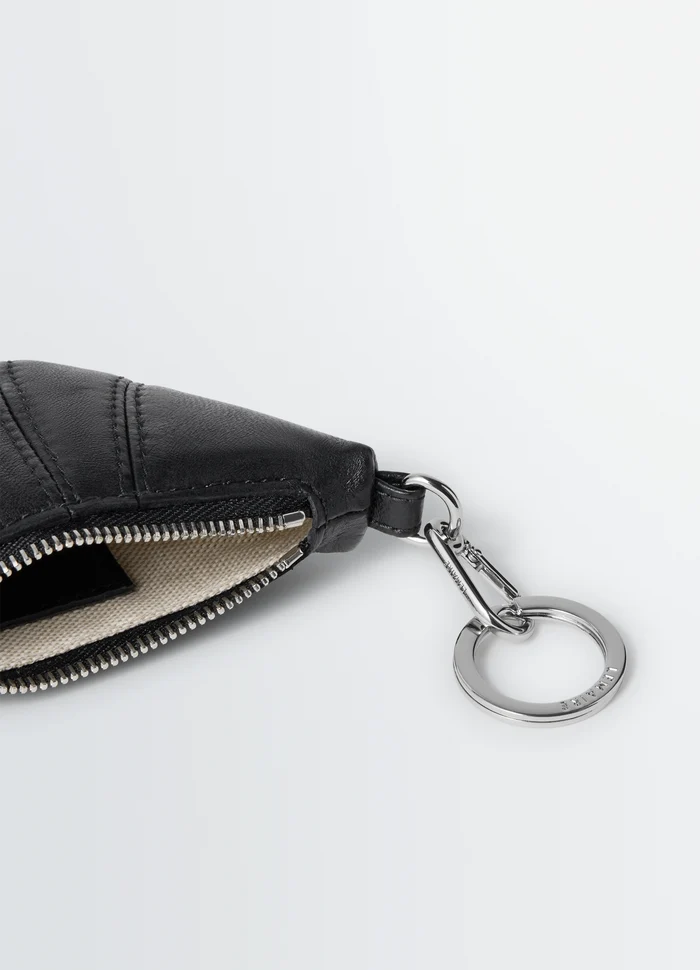 Mini Croissant Keyring in Nappa Leather, product shot, top angle shot visible zipper detail