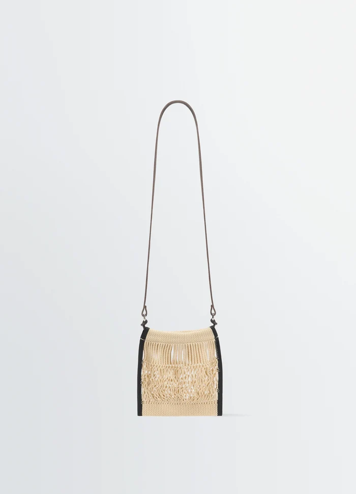 MINI CROSSBODY FILT NET BAG in nylon mesh, leather, product shot, front view collaboration design