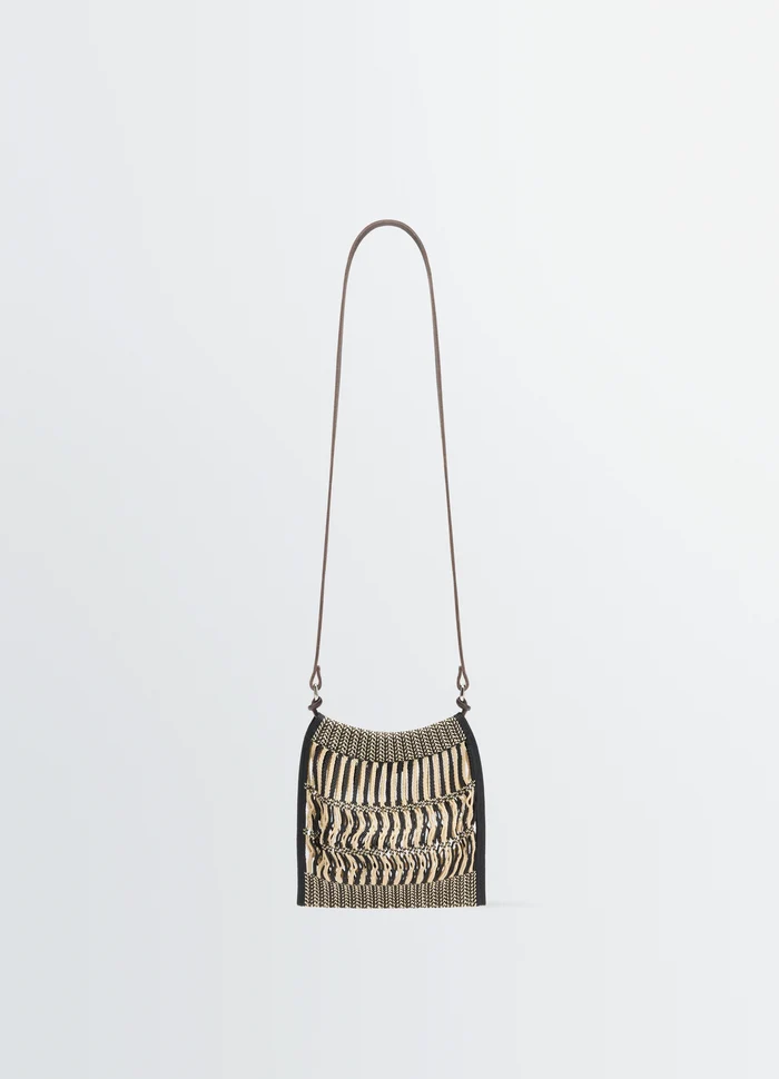 Lemaire Mini Crossbody Filt Net Bag in Nylon Mesh with Leather Strap, product shot, Front View Compact Lightweight Design