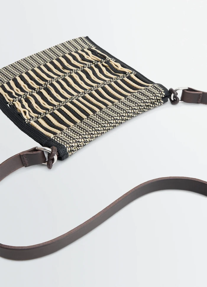Lemaire Mini Crossbody Filt Net Bag in Nylon Mesh with Leather Strap, product shot, detail shot looped strap connection