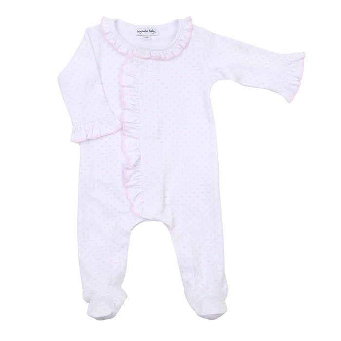 Mini Dots Ruffle Front Footie - Pink magnolia baby