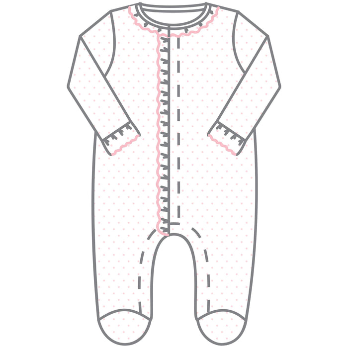 Mini Dots Ruffle Front Footie - Pink magnolia baby