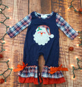 Navy Plaid Santa Romper