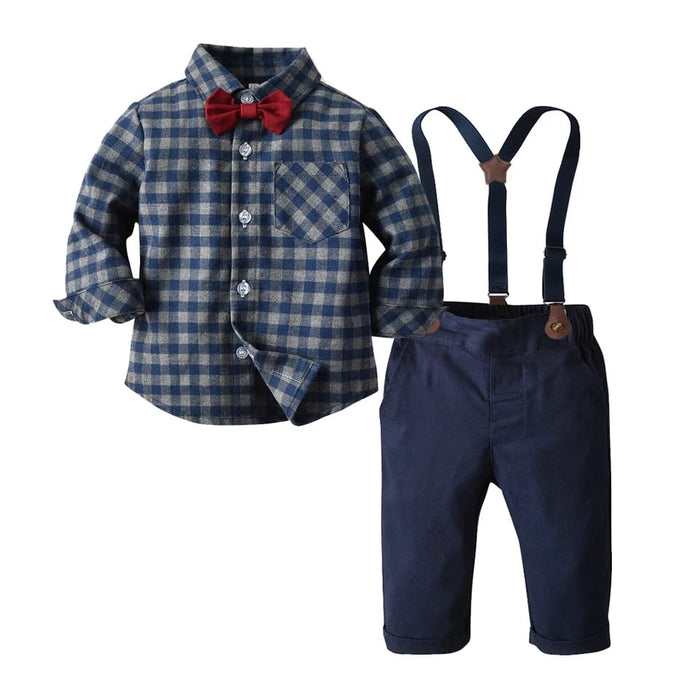 Navy Plaid Suspender Set