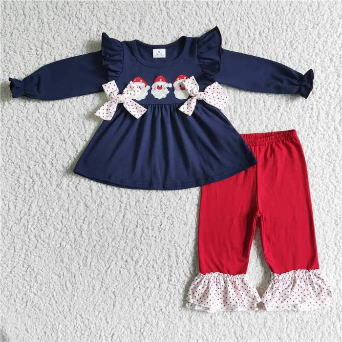 Navy/red Santa with bow 2pc