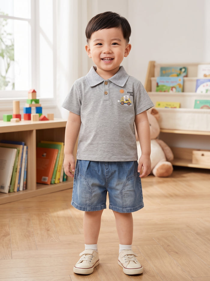 💙 Nice Day Polo & Denim Shorts Set