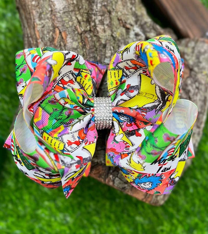 NURSE I'AM PRINTED HAIR BOWS.  BW-DSG-810 4PCS/$10