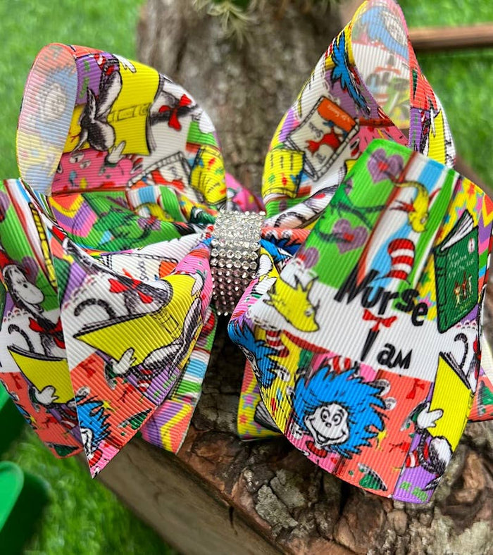 NURSE I'AM PRINTED HAIR BOWS.  BW-DSG-810 4PCS/$10