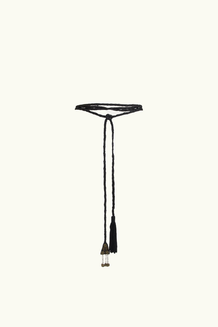 Oak Plaited Suede & Silk Chiffon Tie Belt