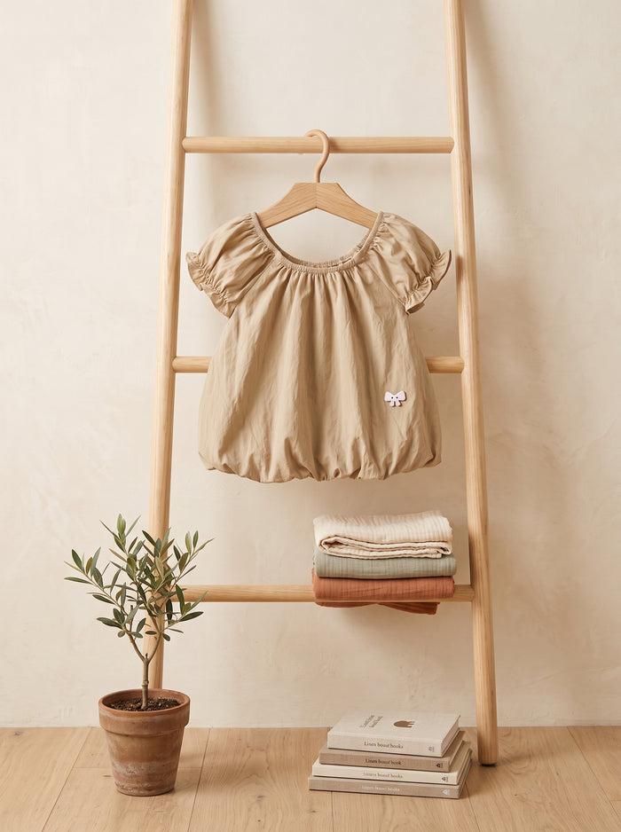 🎀 Olive Bubble Top & Cream Ruffle Shorts Set
