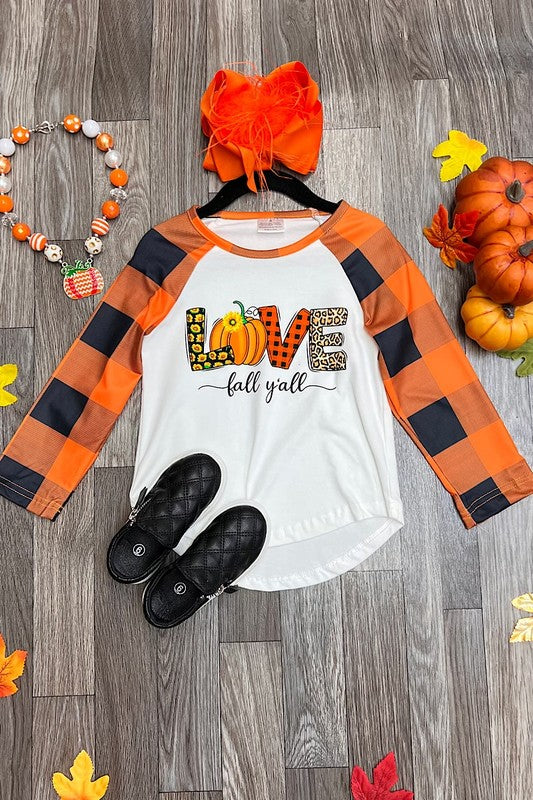 Orange plaid Love fall yall raglan