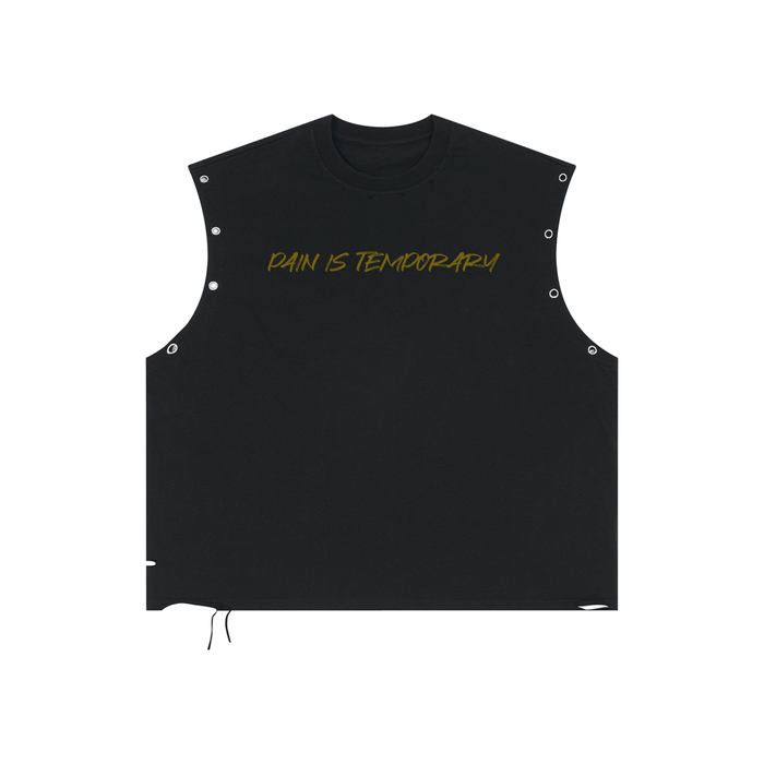 Pain Is Temporary Distressed Grommet Eyelet Tank Top