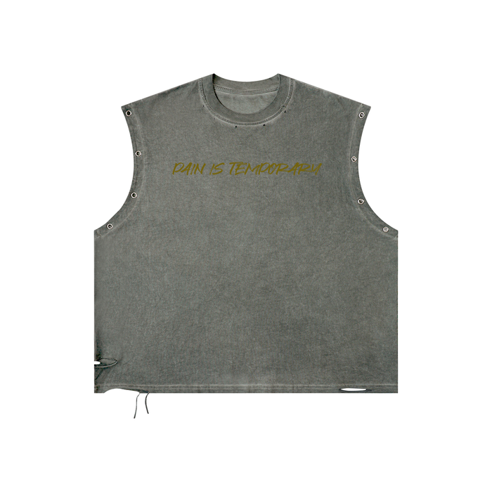Pain Is Temporary Distressed Grommet Eyelet Tank Top