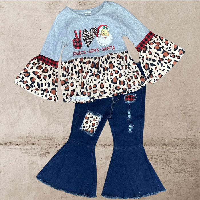 Peace Love Santa Leop/Buffalo Plaid 2PC