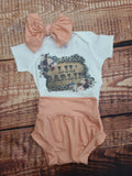Peach bow and bummie set