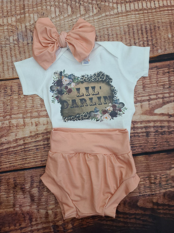 Peach bow and bummie set