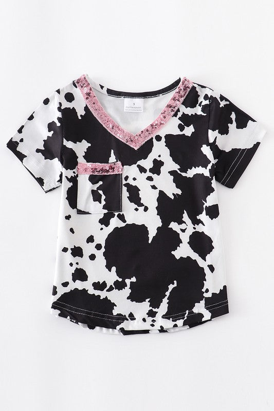 Peach/Pink Sequin Cow Shirt