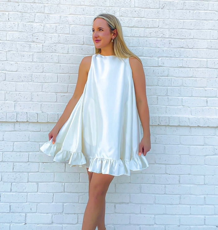 Pearl button down white dress
