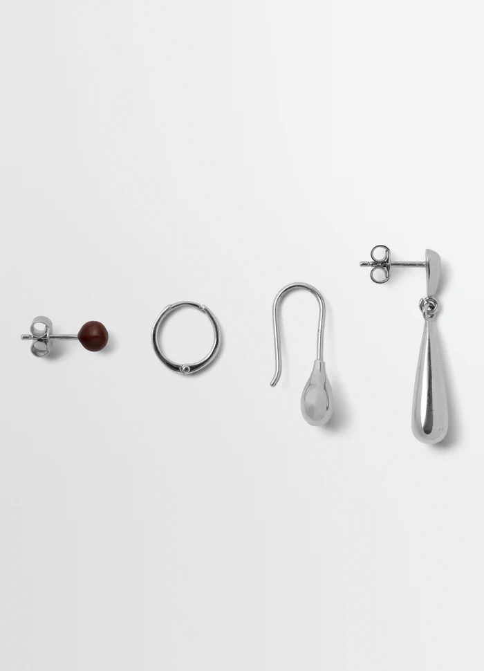 Piercings Set in Silver in Rhodium-Plated Silver, product shot, Front view Various shapes