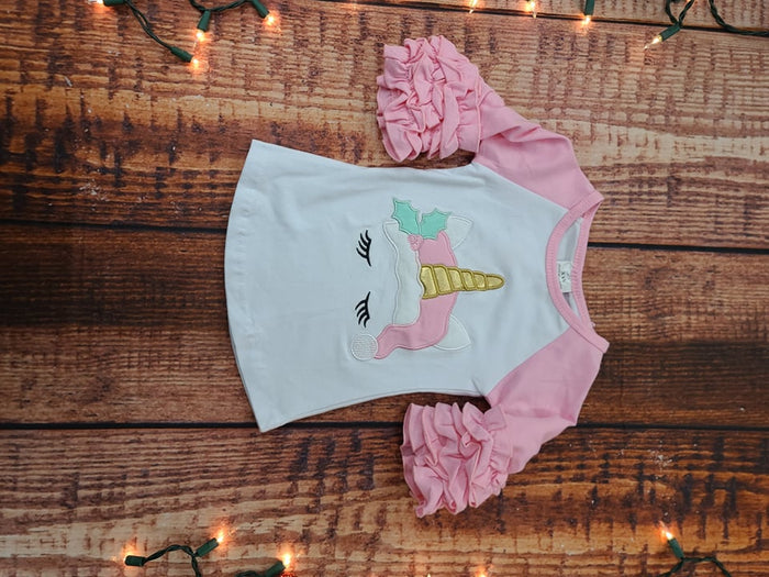 Pink Christmas Unicorn raglan