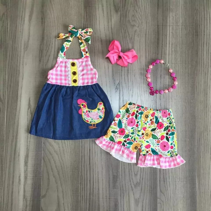 Pink Denim Chickens