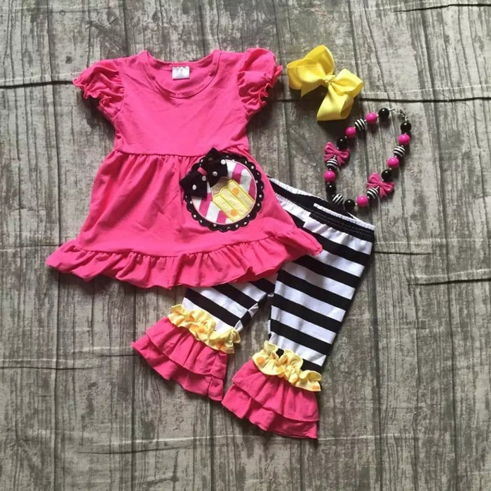 Pink Ruffle Pencil Capri 2pc Set