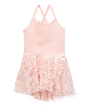Pink Spaghetti strap w/stone and lace skirt