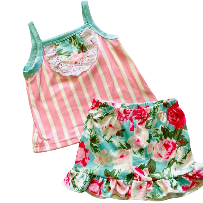 Pink Striped Floral 2pc set