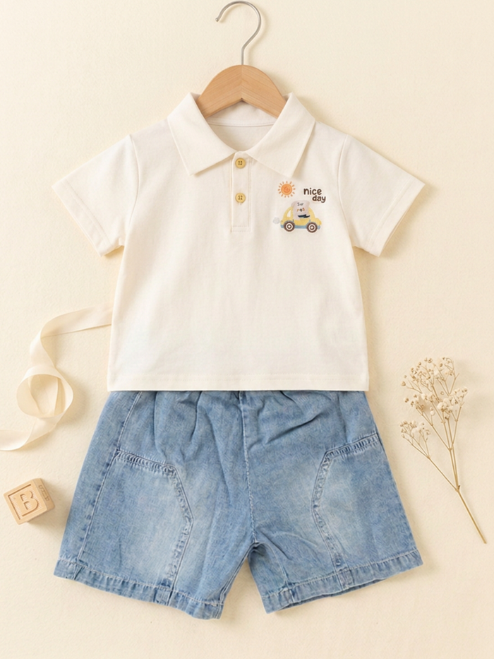 Polo Shirt & Denim Shorts Set