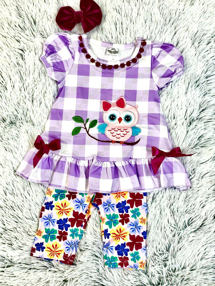 Purple Owl Capri Set