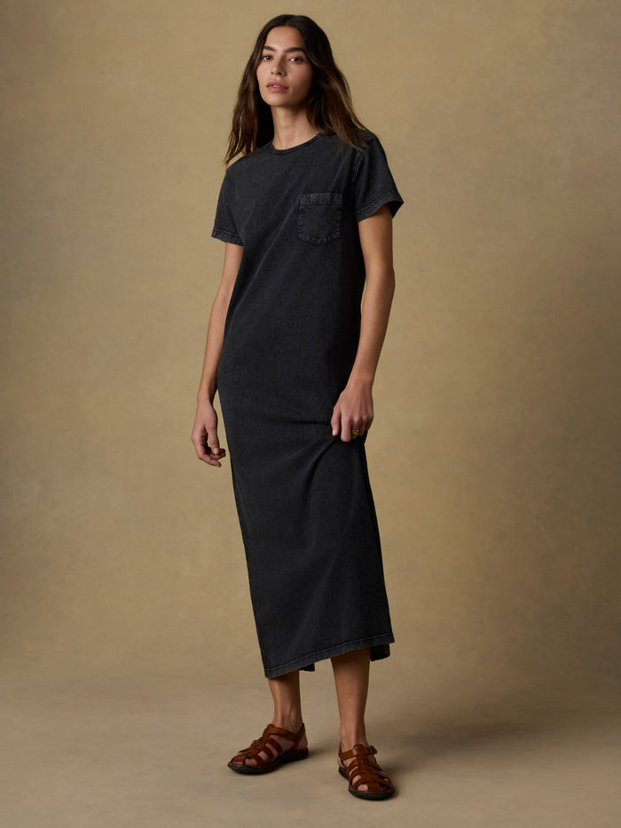 | Recycled Cotton Jersey T Shirt Dress - Washed Black | Faherty Brand