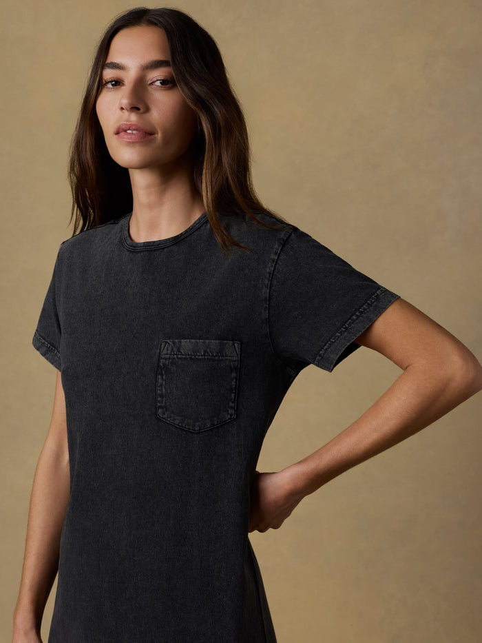 | Recycled Cotton Jersey T Shirt Dress - Washed Black | Faherty Brand