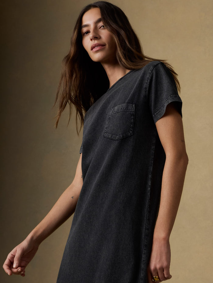| Recycled Cotton Jersey T Shirt Dress - Washed Black | Faherty Brand