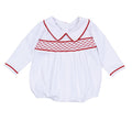 Red and White Essentials Smocked Long Sleeve Boy Bubble