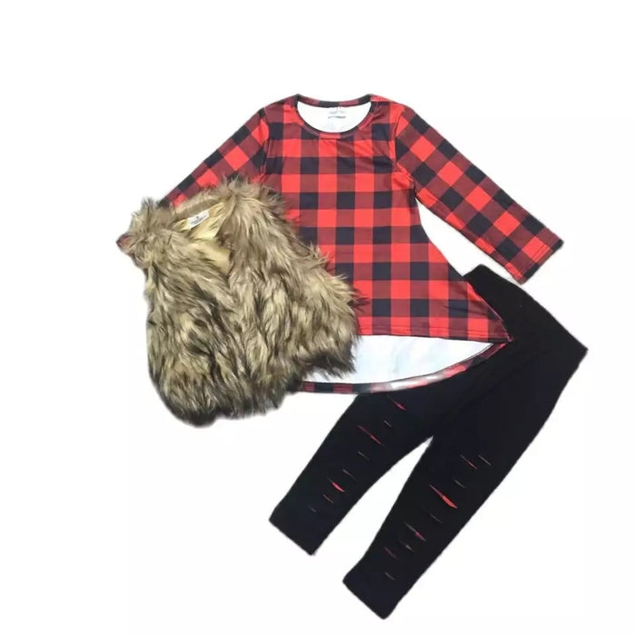 Red plaid top w/cut leggings (2pc)