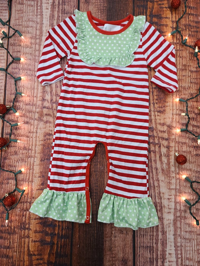 Red Striped Green Bib Romper