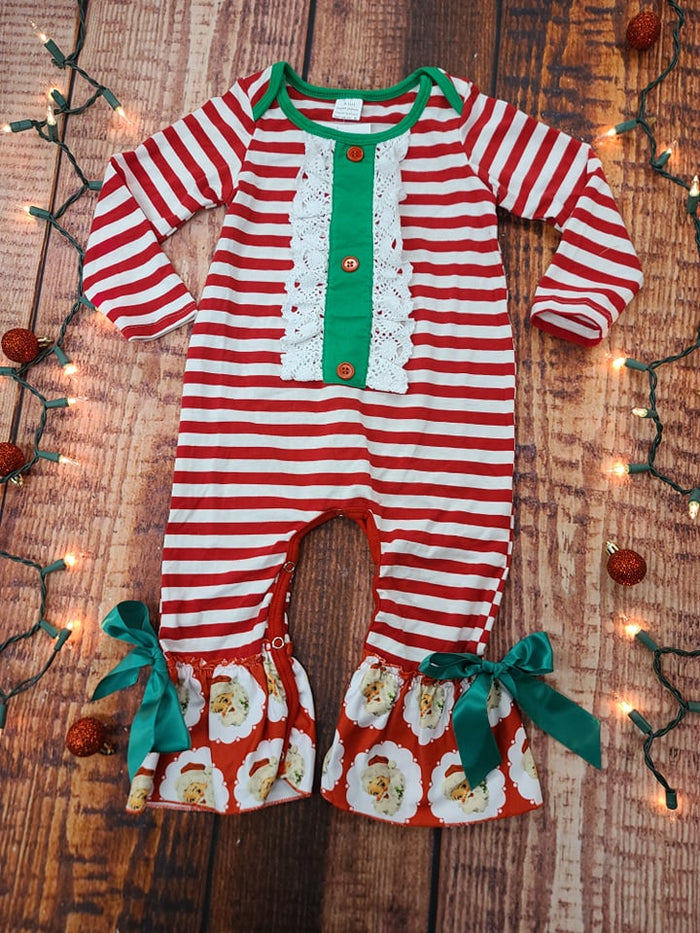 Red Striped Santa ruffle Romper