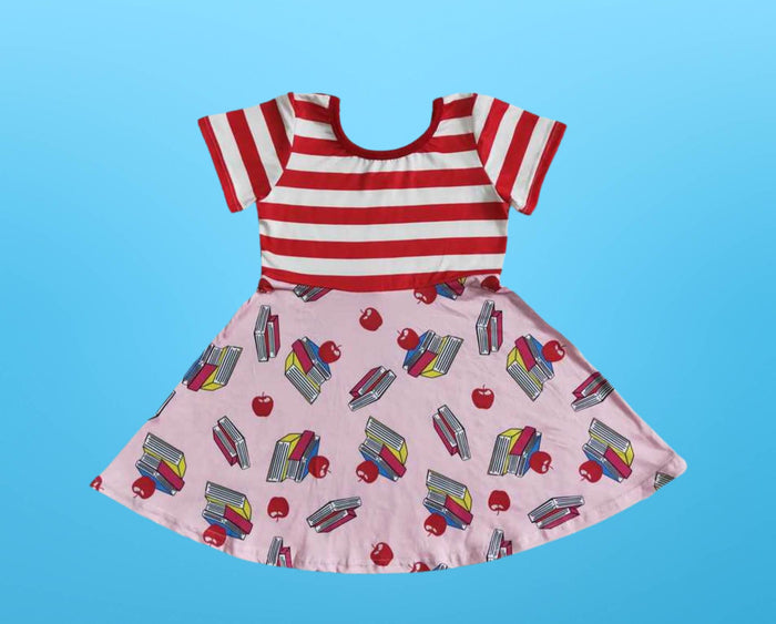Red striped/Pink Back to school dress