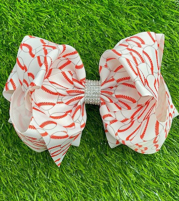 Red/White Baseball Bling Bow