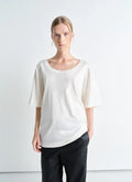 Lemaire Rib Collar T-Shirt in Mid-weight Cotton Jersey, model shot, Front view Loose cut, open crewneck