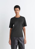 Lemaire Rib T-Shirt in Jersey in Mid-weight Cotton Jersey, model shot, Front view Loose cut, dropped shoulders