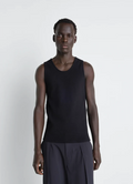 Lemaire Rib Tank Top in Black Cotton Jersey, model shot, Front view Fitted cut