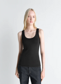 Lemaire Rib Tank Top in Black Cotton Jersey, model shot, Front view Fitted shape