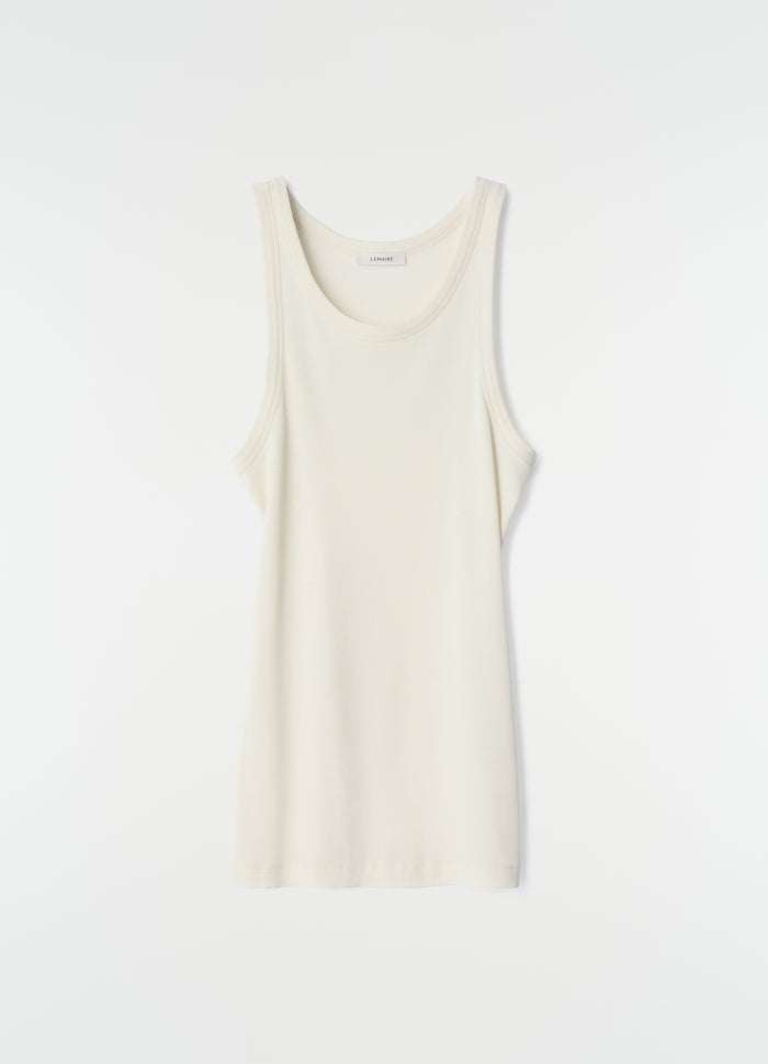 Tank top in off-white ribbed jersey LEMAIRE flat lay on white background, primary product shot
