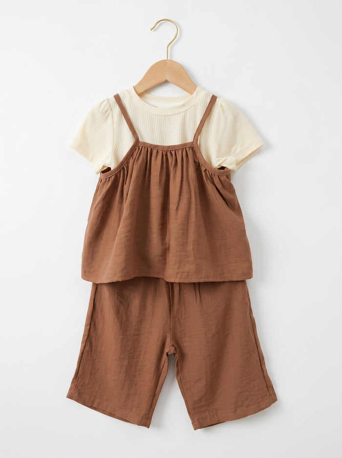 🤎 Ribbed Tee & Cami Wide-Leg Pants Set