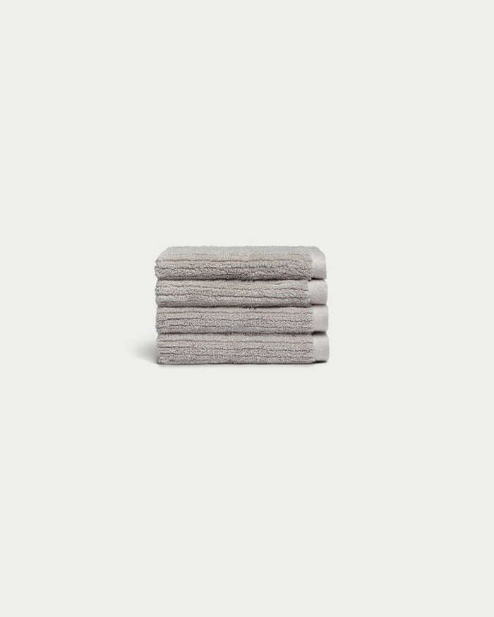 Ribbed Terry Wash Cloths in the color Light Grey. Photo of product taken with white background. |Color:Light Grey